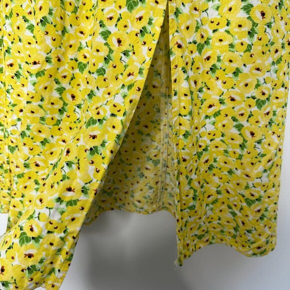 Ann Taylor Loft Midi Skirt Linen Blend Yellow Floral Slit Size 6 - Picture 4 of 10